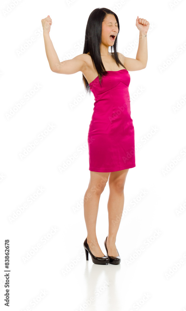 Model happy successful arms in the air Model happy successful arms in the air