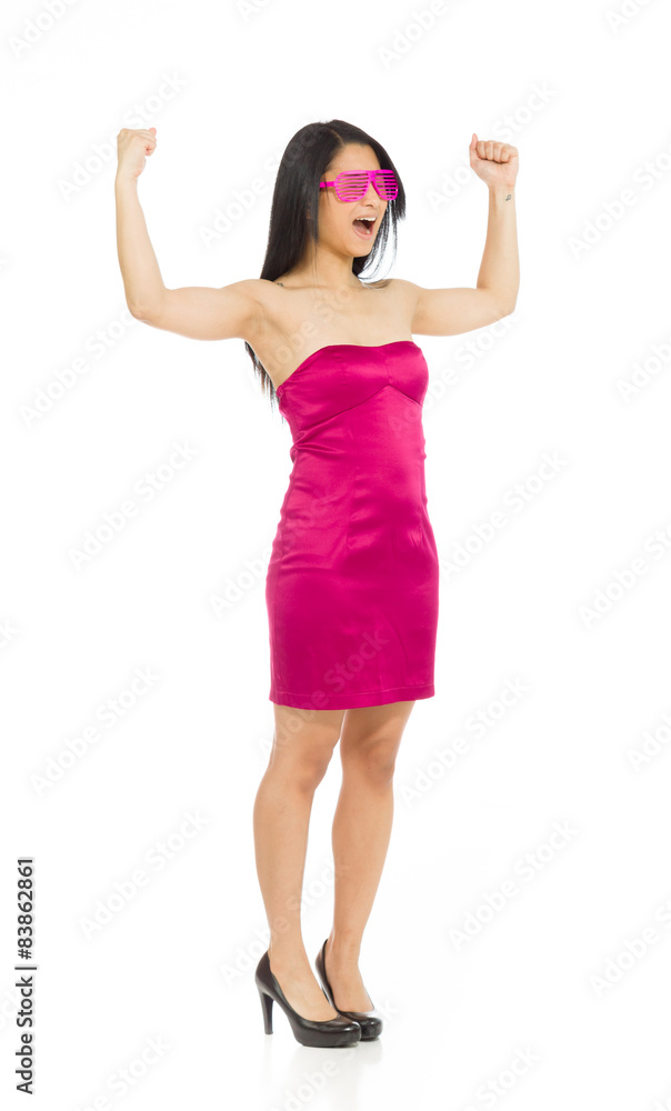 Model happy successful arms in the air Model happy successful arms in the air
