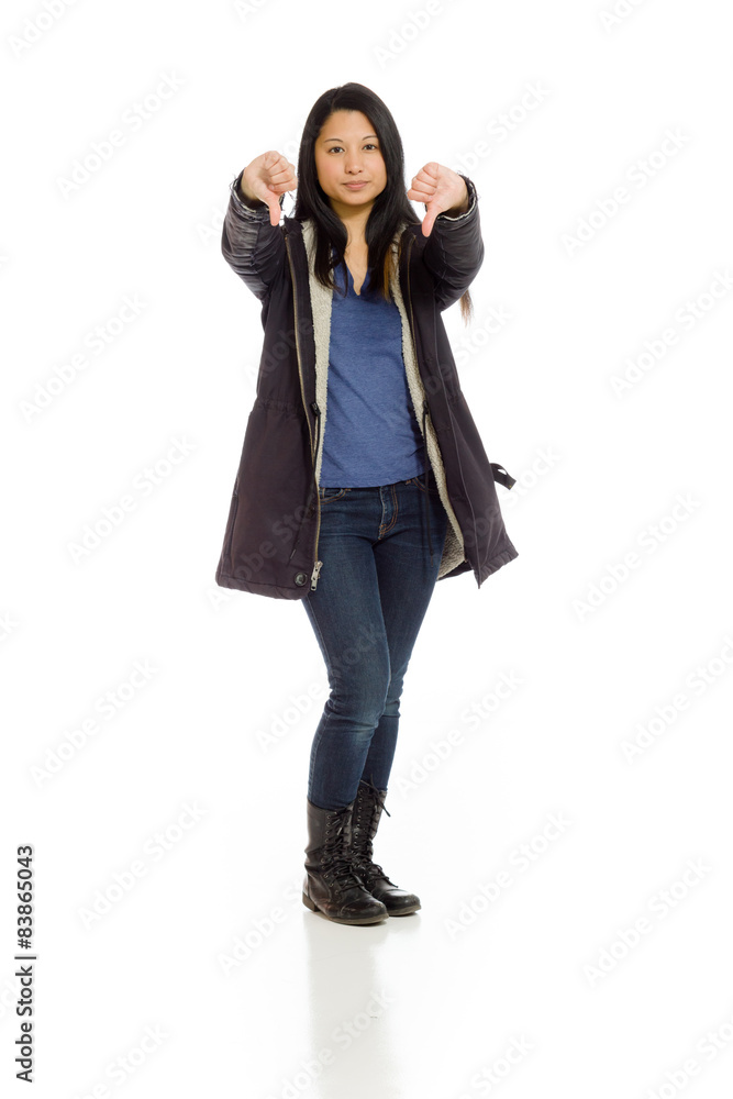 Model negative thumbs down Model negative thumbs down