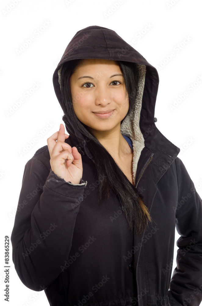 Model fingers crossed wishing lucky Model fingers crossed wishing lucky