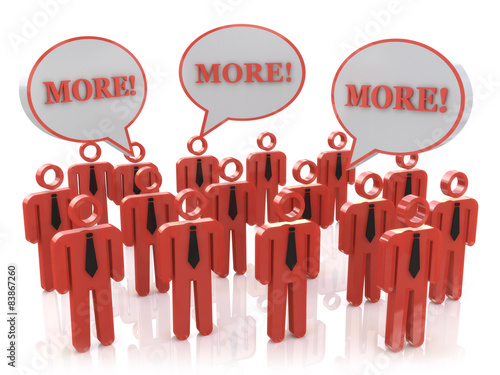 More word in speech bubbles over people, customers, workers