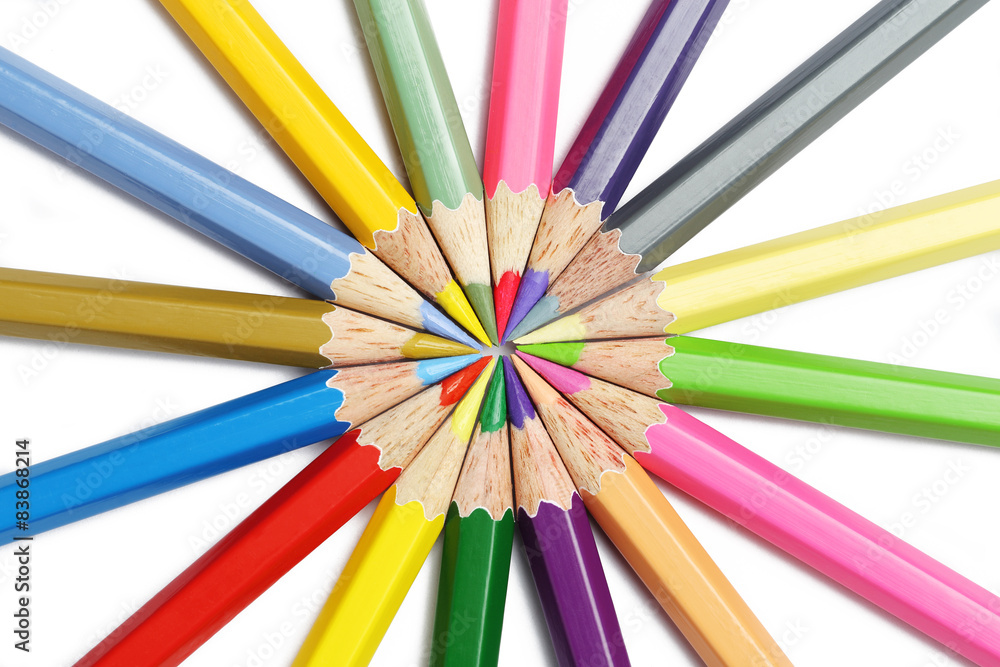 Colorful wooden pencils art composition on white background Colorful wooden pencils art composition on white background