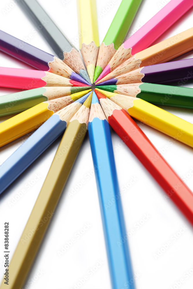 Colorful wooden pencils art composition on white background Colorful wooden pencils art composition on white background
