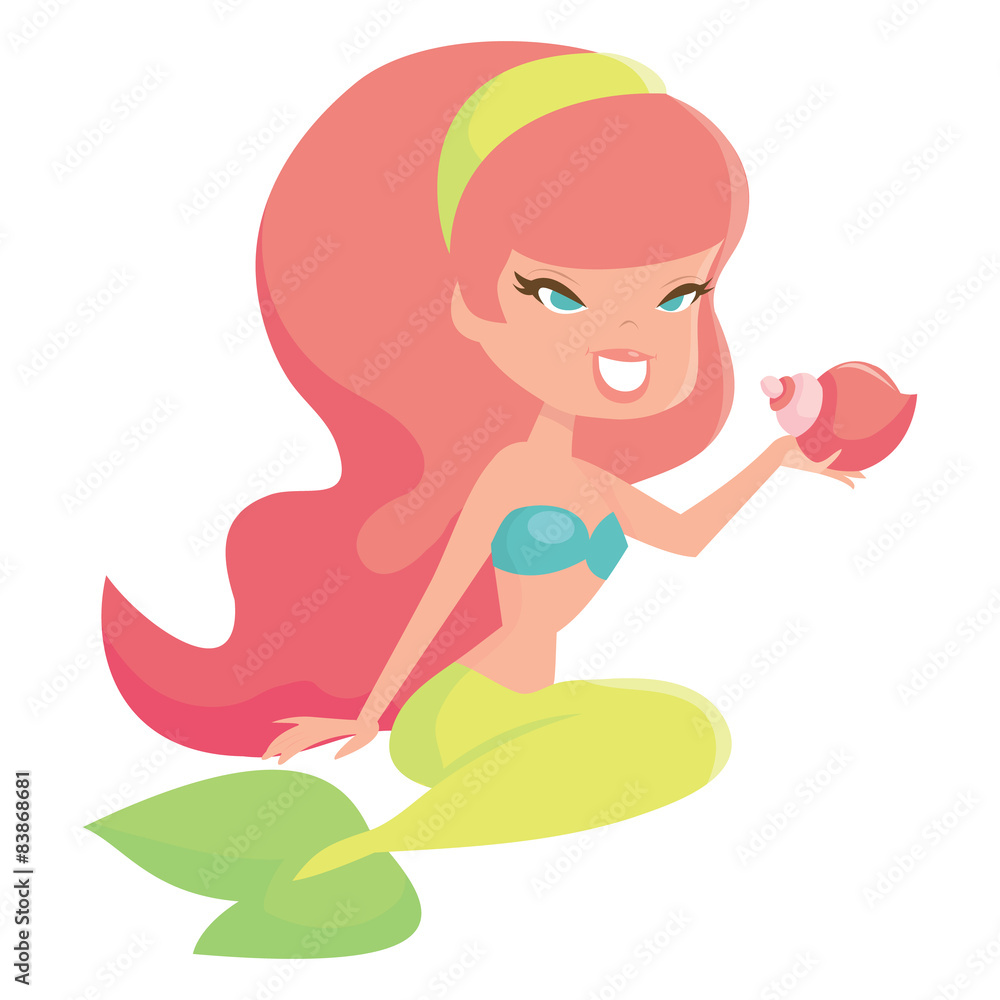 Cartoon Retro Mermaid Girl