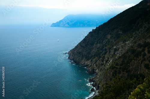 Rocks at Mediterranean sea, Liguria, Italy.