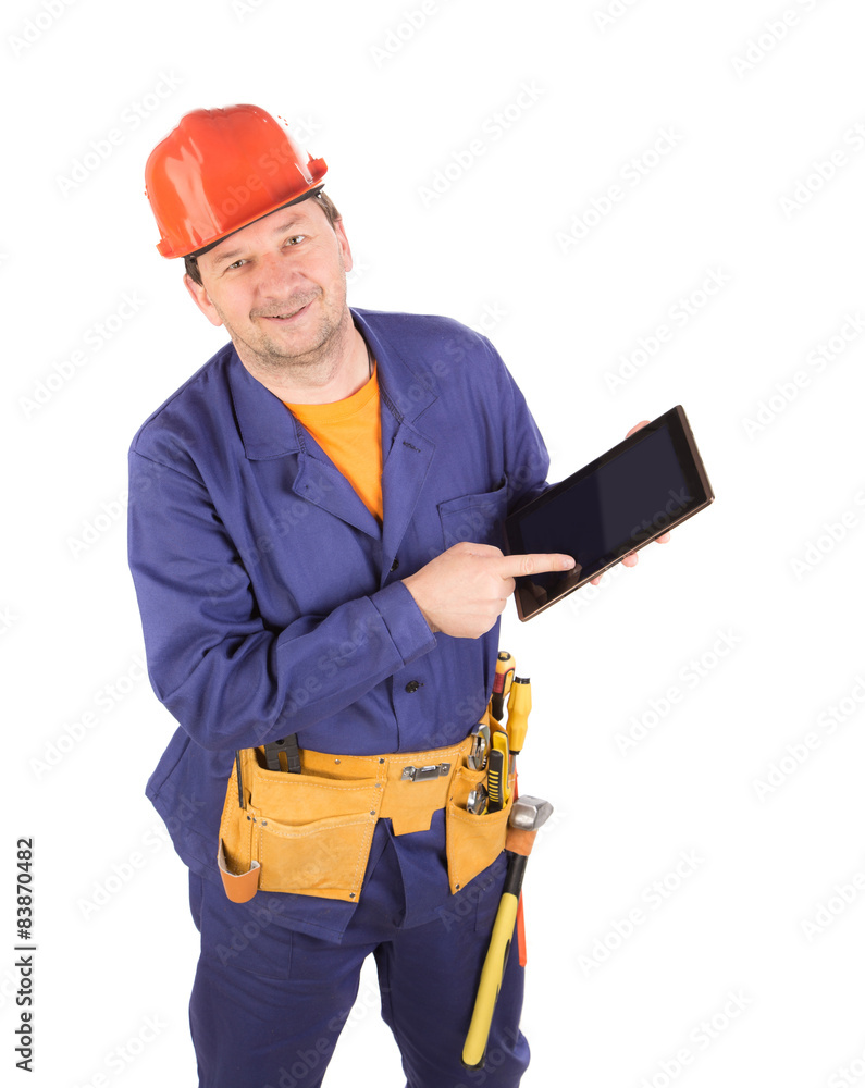 Worker with black board. Worker with black board.