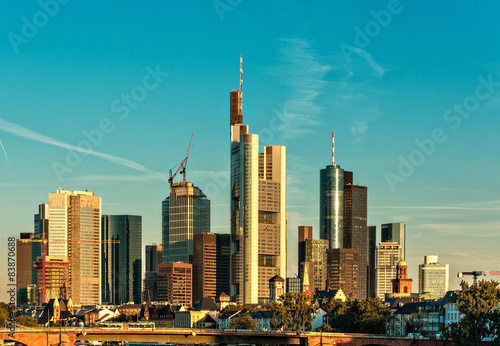 Summer panorama of the Frankfurt Germany, warm colors toned