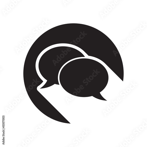 black icon with speech bubbles and stylized shadow
