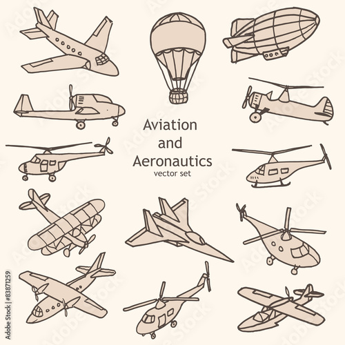 Aviation and Aeronautics vector set