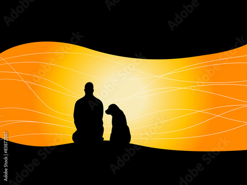 Man and dog sitting silhouettes