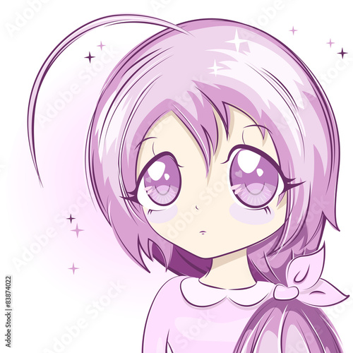 Portrait of  cute girl. Vector illustration. manga style.