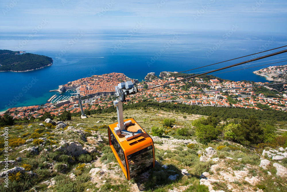 Naklejka premium Panorama of Dubrovnik with cable car moving down