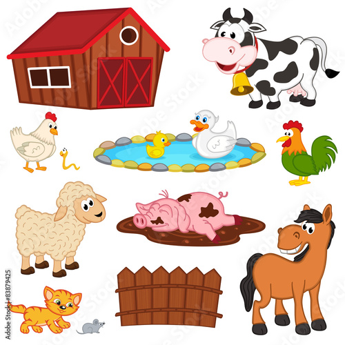 set of isolated farm animals - vector illustration, eps