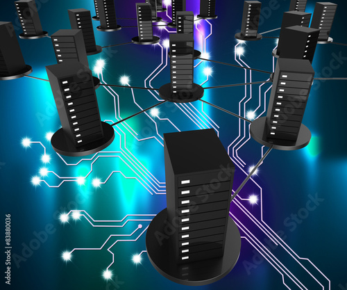 Obraz w ramie Network Computer Storage Shows Web Online And Digital