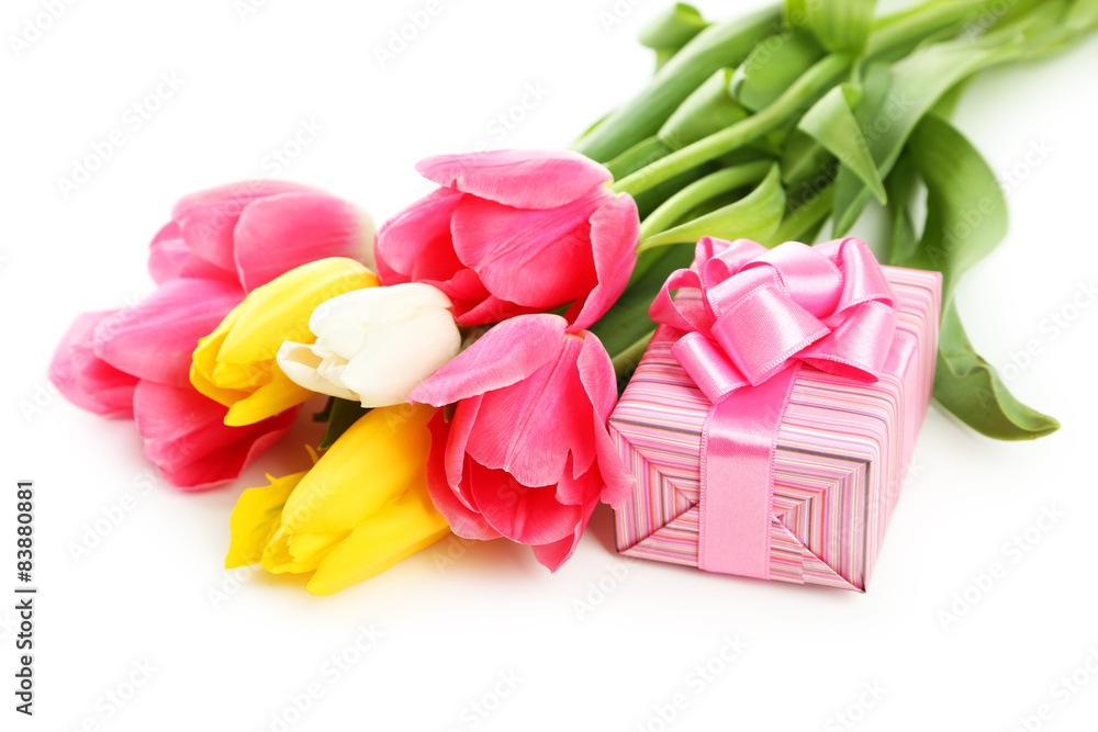 Fototapeta premium Beautiful tulips on white background