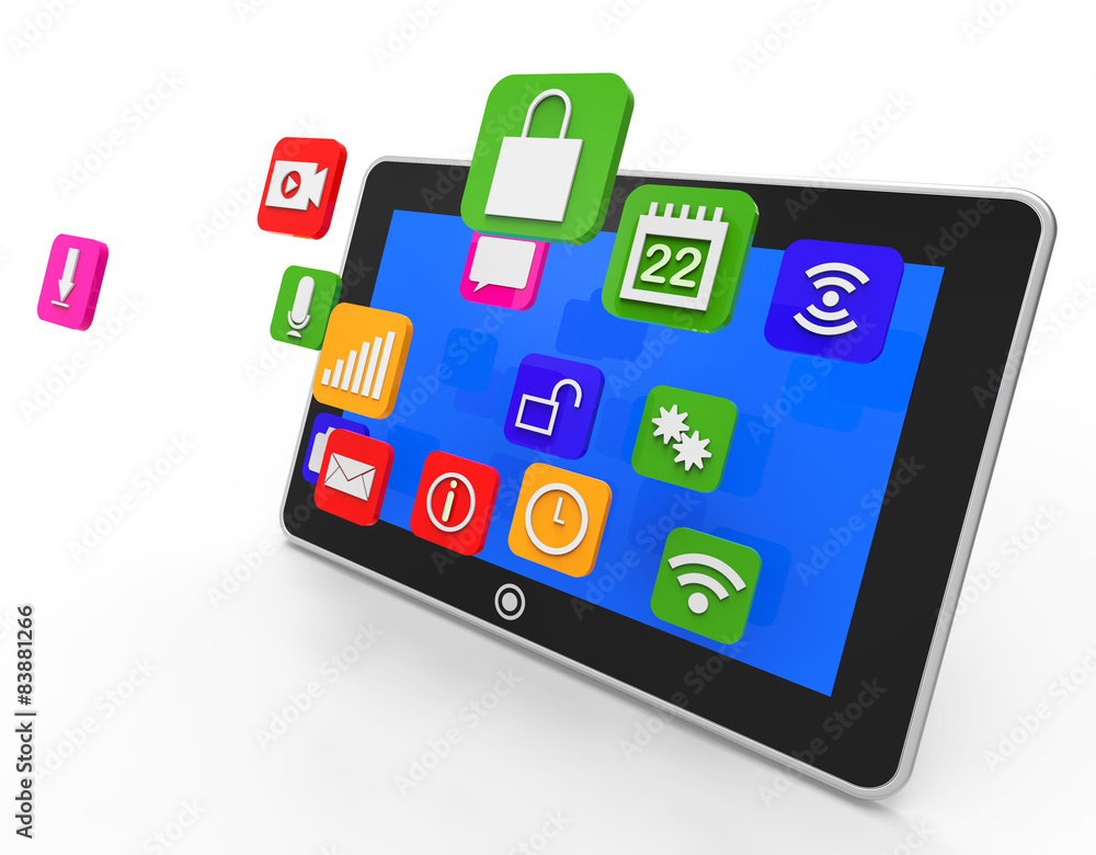 Social Media Tablet Shows Computer Apps And Portable Social Media Tablet Shows Computer Apps And Portable