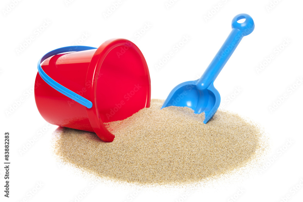 Toy bucket and spade isolated on white background Toy bucket and spade isolated on white background