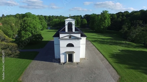 Aerial view of Hoersholm church located in Denmark photo