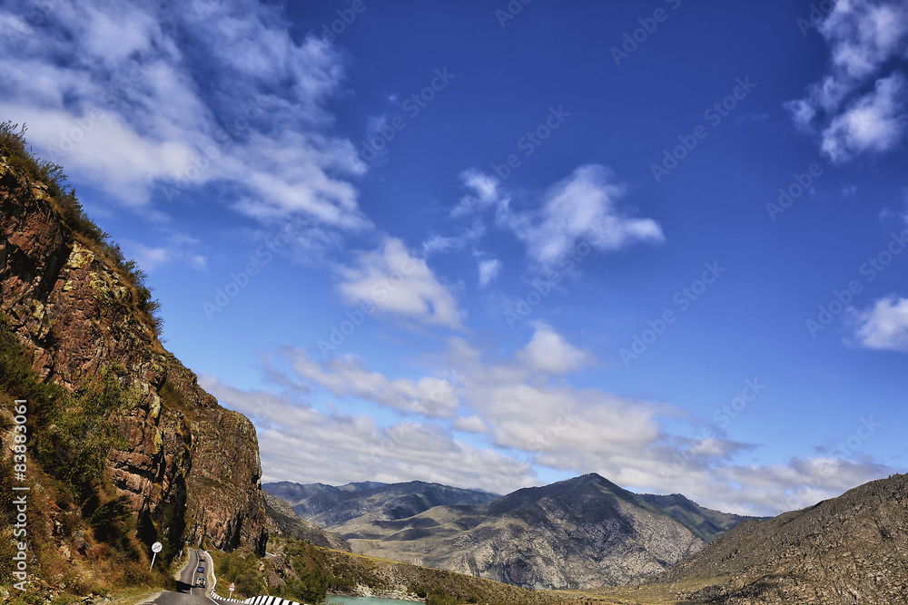 steep mountains against the blue sky