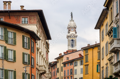Street view with colorful houses in Bergamo  Lombardia
