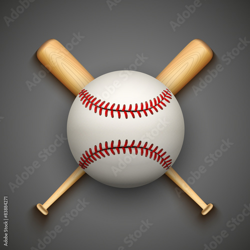 Vector dark background of baseball leather ball and wooden bats.