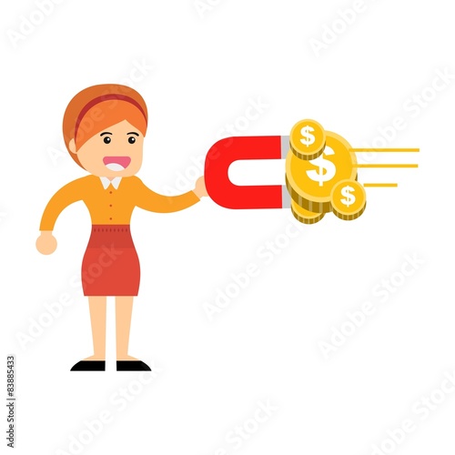 Business woman holding a money magnet