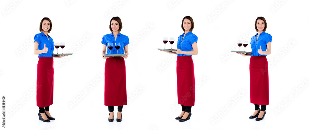Asian waitress woman isolated occupation series