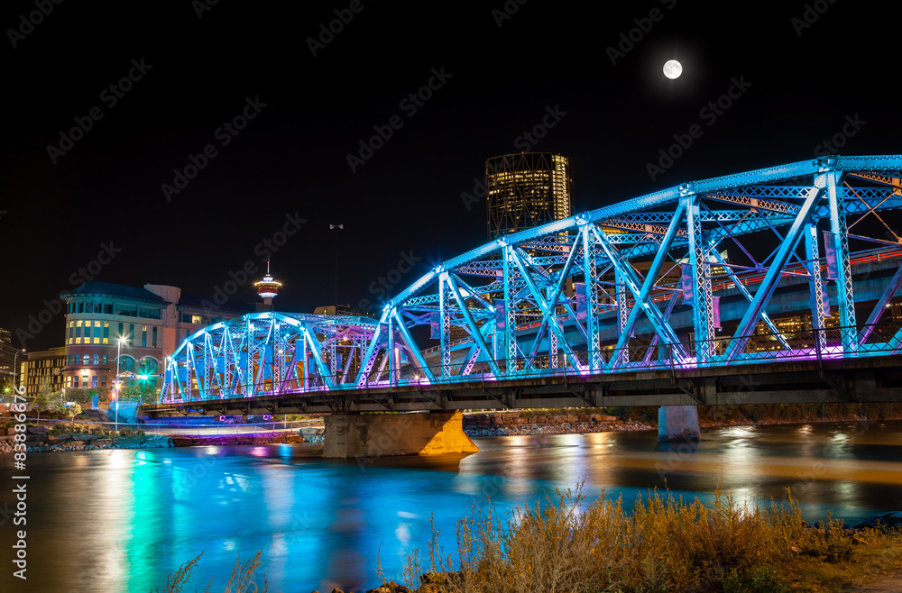 Full Moon Over Langevin Bridge in Downtown Calgary