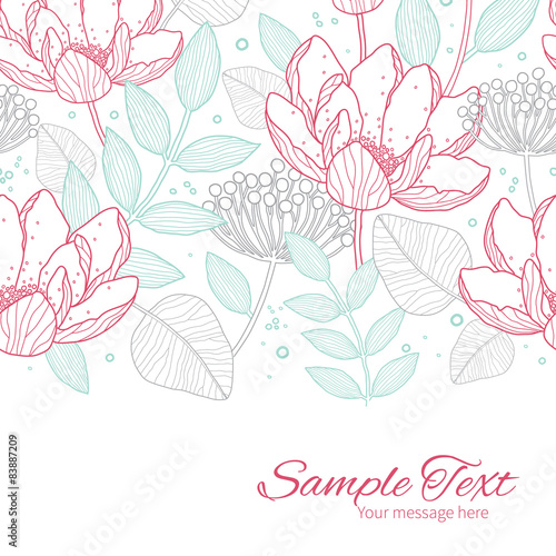 Vector modern line art florals horizontal border card template