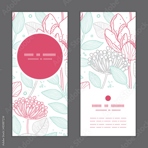 Vector modern line art florals vertical round frame pattern