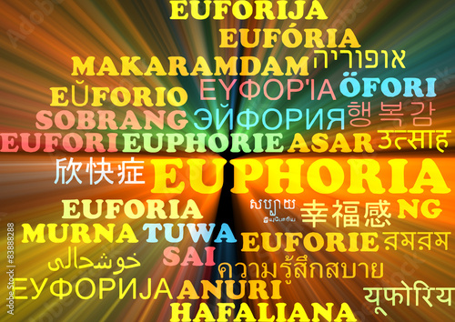 Euphoria multilanguage wordcloud background concept glowing photo