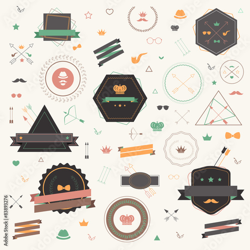 Colorful Hipster tag and badge icon collection set in retro styl