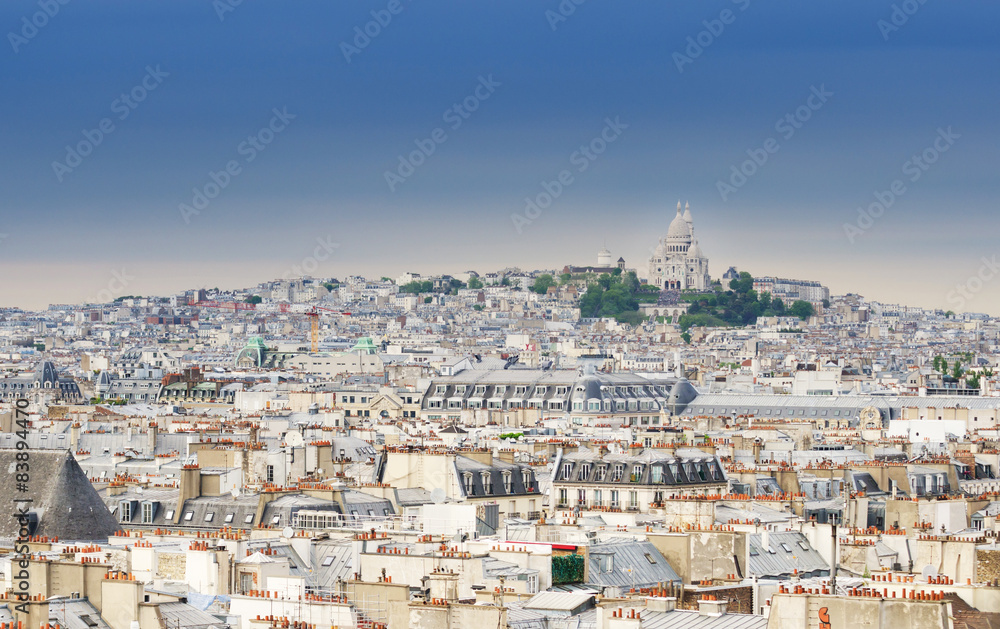 Montmartre skyline with Basilica Sacre Coeur.