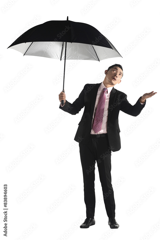 Asian Business Man Holding Black Umbrella Asian Business Man Holding Black Umbrella