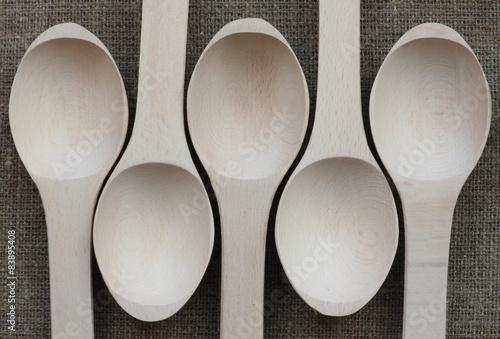 Abstract view of five wooden spoons
