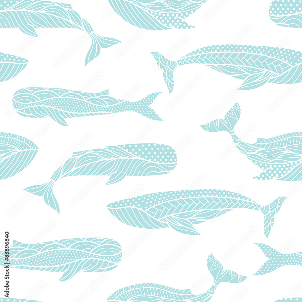 Fototapeta premium Whales seamless pattern