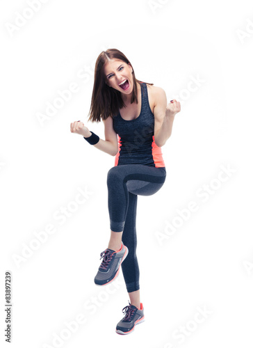 Fitness woman celebrating her victory