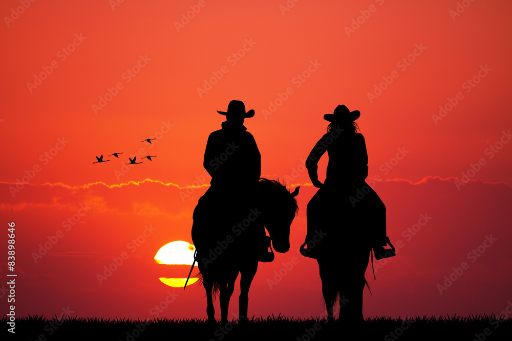 couple on horse silhouette