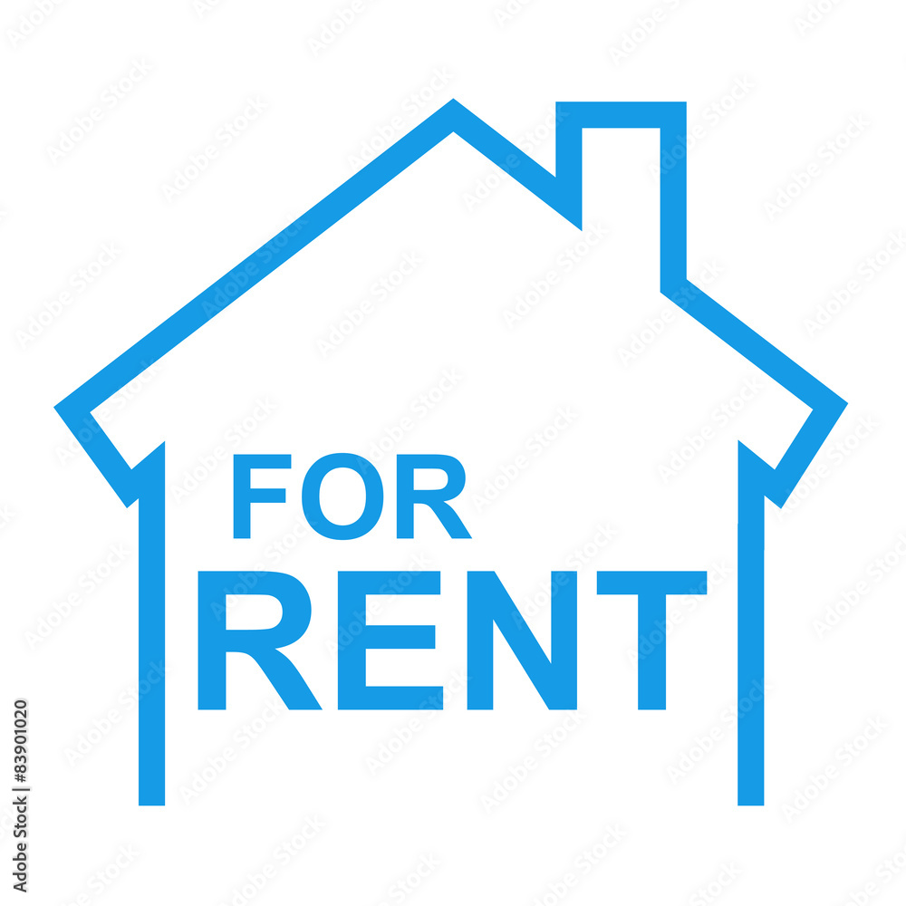 Icono aislado casa texto FOR RENT azul Icono aislado casa texto FOR RENT azul