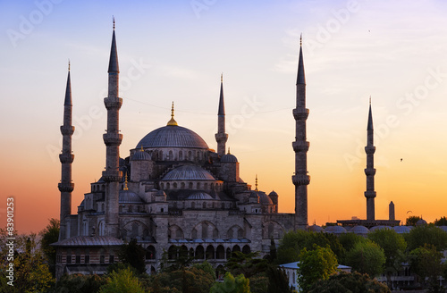 Photography Sultan Ahmed Mosque (Blue Mosque) in Istanbul on a sunset