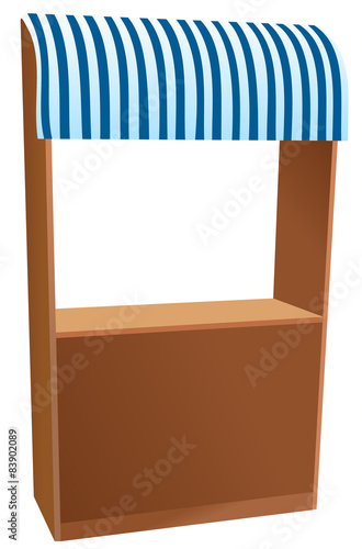 Vector wooden kiosk with blue striped sunshade