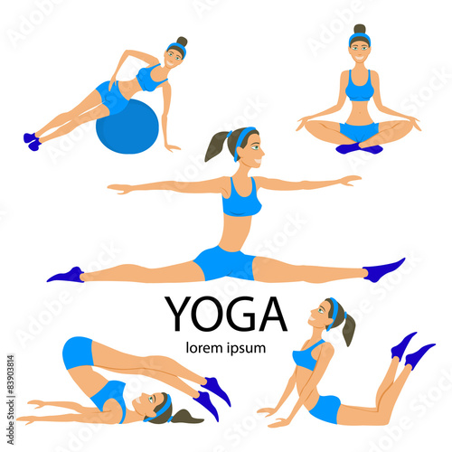 Vector yoga set Women asana Girl Healthy  lifestyle