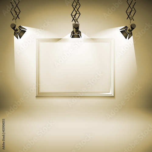 Wall with picture spotlight, light, spot, frame, background,
