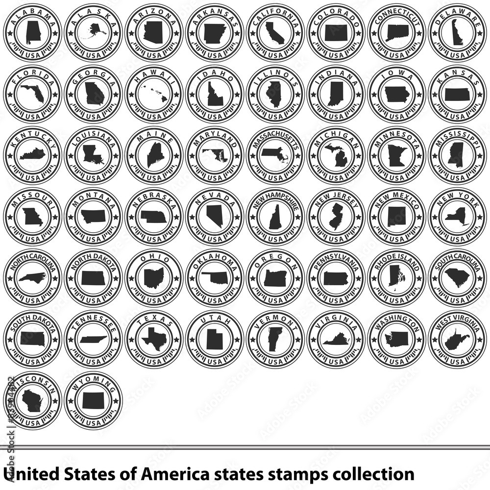 United States of America states in stamps