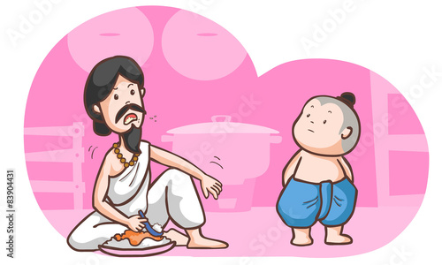 hungry brahman talk to traditional boy vector