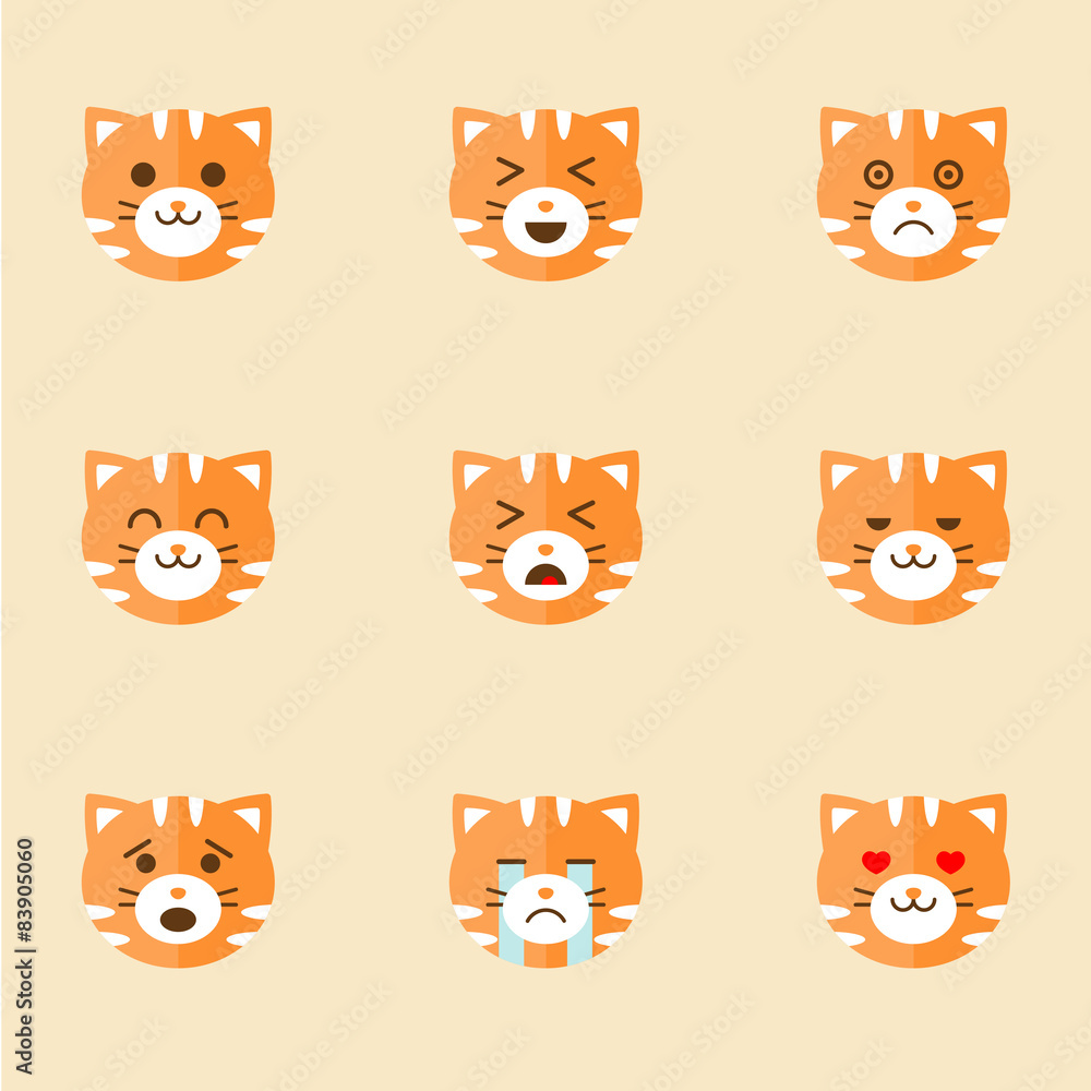 Fototapeta premium Vector Icons of Smiley Cat Faces