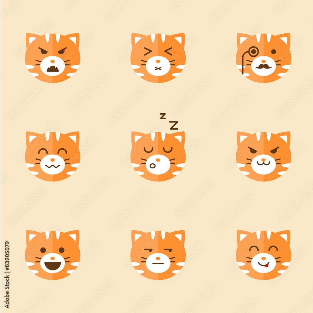 Vector Icons of Smiley Cat Faces Vector Icons of Smiley Cat Faces