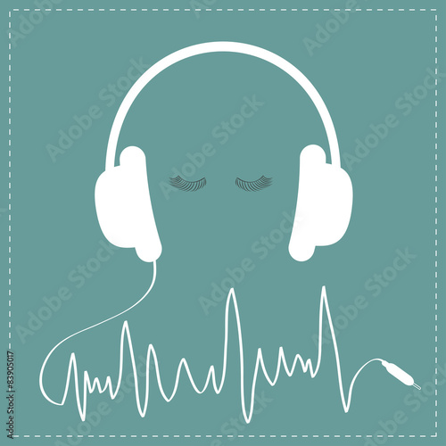 White headphones with cord  track line. Eyelashes 