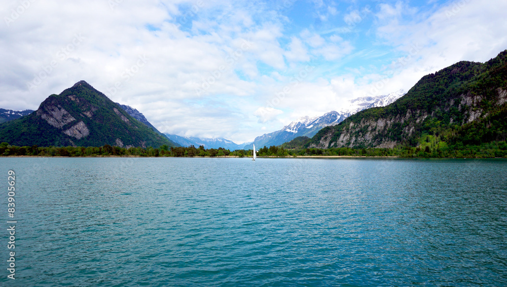 Scenery of Thun Lake and sail boat