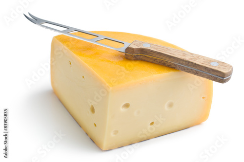 Bild auf Leinwand edam cheese and knife